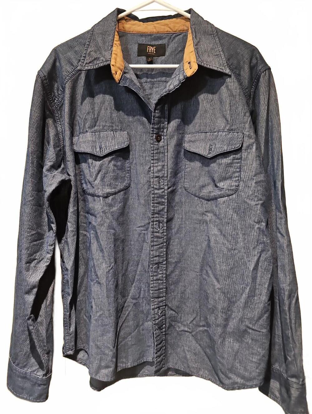 Frye Blue Corduroy Button Down Shirt Mens Large Western Workwear Chambray Style